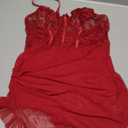 Foxiny Sexy Corset Bodycon Ruffle Sheer Underwire Mesh Lace Floral Outfits Babydoll Lingerie Set Dress with Thong 2 Piece (Large, Burgundy Red)