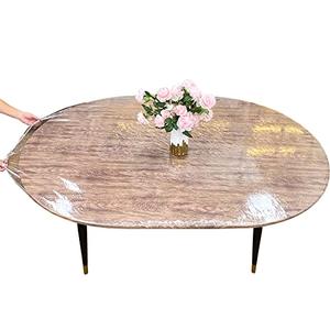 LIBERECOO Oval Clear Fitted Vinyl Tablecloth - Fits 48 x 72 Inch Oval Tables Only - Heavy Duty Elasticized Table Cover Elastic Edged Plastic Tablecloths Protector