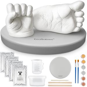KeaBabies Baby Casting Kit Hands and Feet Mold - 3D Newborn Hand Casting Kit & Stylish Wood Base, Easy DIY Infant Foot Molds 0-9 Months,BPA-Free Baby Keepsake,Shower Gifts for Moms (Round, Cloud Gray)