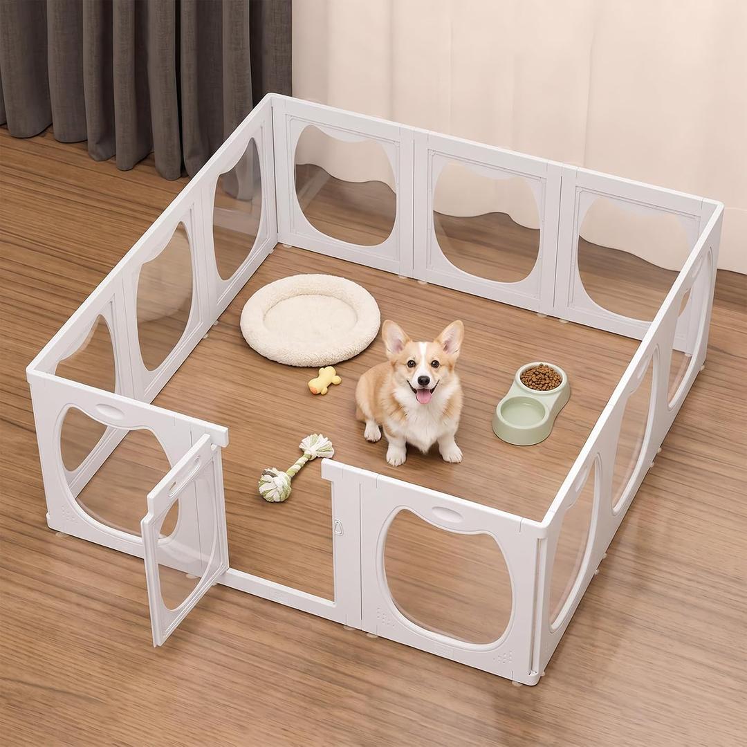 Clear Acrylic Indoor Dog Playpen, 23.6" H, 12 Panels Puppy Playpen
Pet Playpen with Door, Expandable Transparent Pet Fence with Suction Cups, Easy Assemble for Medium/Small Dogs & Pets