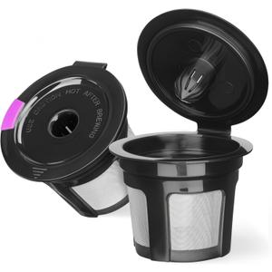 Reusable K Cups for Keurig K Elite, K Classic, K Compact, K Latte, K Duo and All 2.0 & 1.0 Coffee Makers, 2 Pack K Cup Coffee Filters - Black