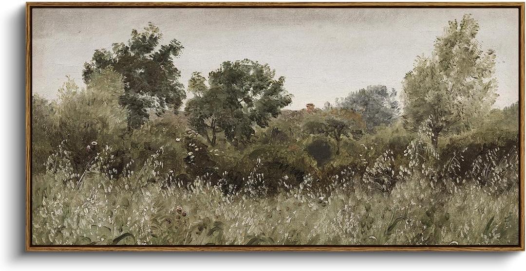 InSimSea Extra Large Framed Vintage Wall Art, Living Room Country Farmhouse Decor, Grassland Landscape Paintings, Canvas Prints, Retro Scenery Long Picture for Bedroom Above of Bed,20x40inch