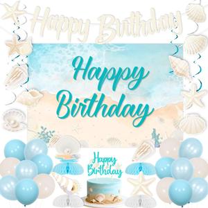 Kreatwow Beach Shell Birthday Party Decorations Beach Seashell Birthday Backdrop Banner Sea Shell Party Decoration Seashell Starfish Hanging Swirl Honeycomb Centerpiece Coastal Shellfish Balloon Decor