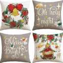 2 x Artscope Christmas Oh Holy Night Merry Bright Jesus Wreath Throw Pillow Covers 18x18 Inch Set of 4, Winter Hoilday Christmas Decoration Pillow Cases for Home Sofa Couch Decor-Grey