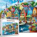 Tucocoo Jigsaw Puzzles 1000 Pieces for Adults-Colorful Seaside Town Hardboard Puzzle-Challenging Puzzle Perfect for Game Nights-DIY Home Wall Decor-Art Puzzles Colorful Coastal Town 27" x 20" (Street Scenery 03)