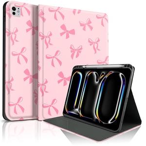 TopPerfekt for iPad Pro 11 Inch M4 2024 (5th Generation) Case, Pink Bow tie Cute Chic Adorable with Auto Wake/Sleep Pencil Holder for Kids, Boys, Girls, Anti-Slip- Anti-Shock, Pink