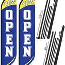 Preboun 2 Sets 12 ft Now Open Feather Flags Pole Kit for Business Advertising Feather Sign with Poles and Ground Spikes Open Flags Banner for Store Outside Signs (Blue)