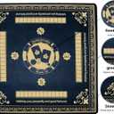 Upgraded Navy Blue & Gold Mahjong Mat 31.5x31.5 Inch - Non-Slip Rubber, Waterproof, Noise Reducing Table Cover for American & Chinese Mahjong, D20 Dice, Poker, Board Games with Carry Bag