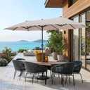 15ft Large Patio Umbrellas with Base Included, Outdoor Double-Sided Rectangle Market Umbrella with Stand, Outside Umbrellas for Poolside Lawn Backyard