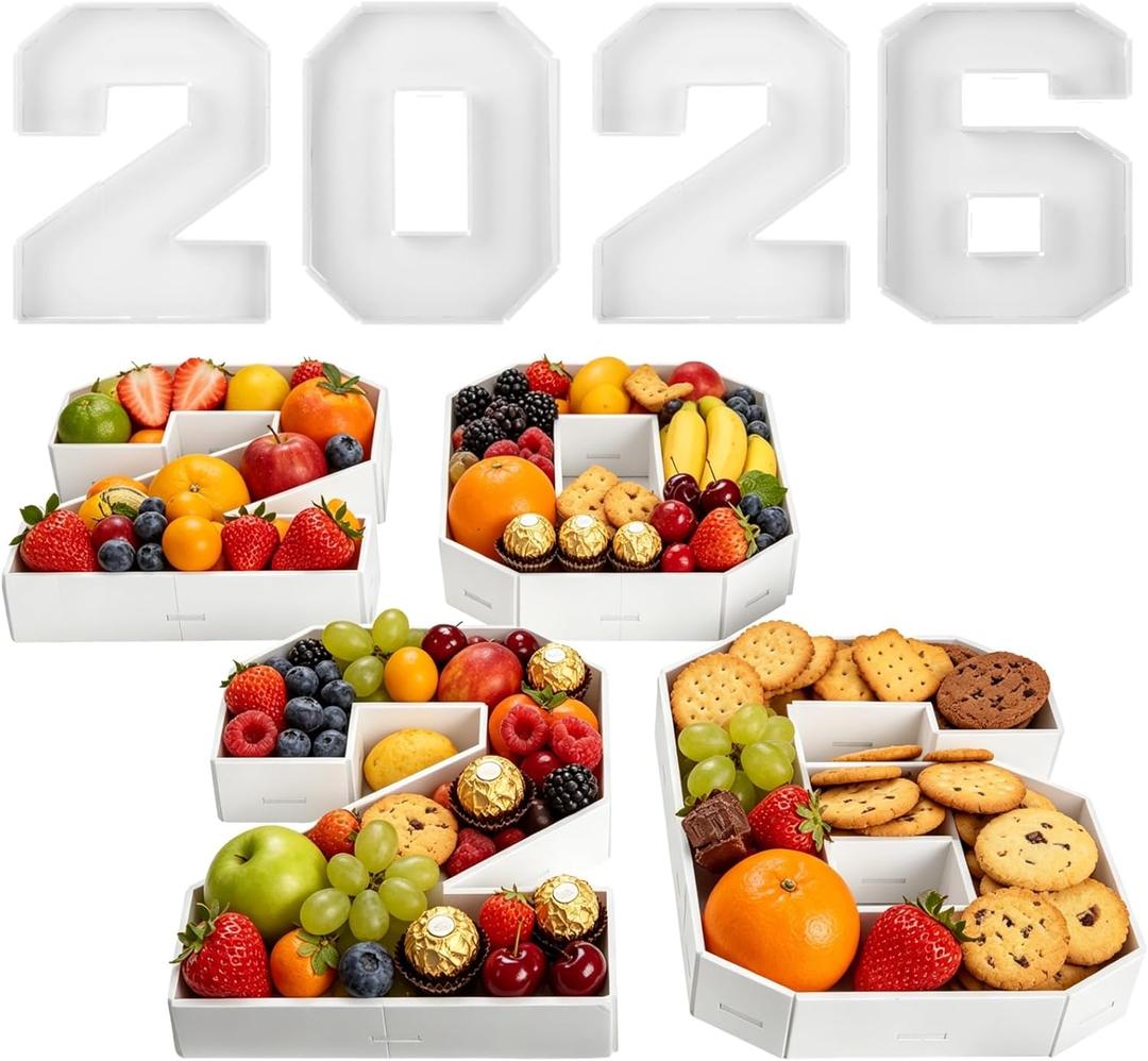 2026 Charcuterie Number Boxes Set, 14.2 x 11.2 inch Large Fillable Number Charcuterie Boards, Deep Food Serving Tray for Graduation Party Birthday Celebration Dessert Snack Display Decorations
