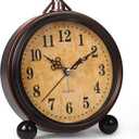 Battery Alarm Clock,Night Light,Vintage Hangable Super Silent Non Ticking Analog Table Clock for Bedroom Bedside, Desk,Shelf (Arabic- Latte)