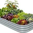 Galvanized Raised Garden Bed 8x4x1 ft, 12" Tall Metal Planter Box for Outdoor Plants, Modular Raised Flower Bed with Rust Resistant Coating for Kitchen Garden, Patio or Backyard -Brooklyn Grey