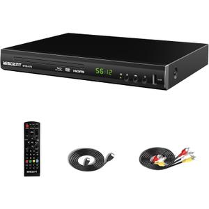 Blu Ray DVD Player, WISCENT Full HD 1080p Home Theater Disc System, Region A/1 BluRays,HD BluRay DVD Player for TV with Coaxial Audio/HDMI/AV/Output, USB Input, Builtin PAL NTSC