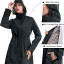 iCreek Women's Rain Jacket Long Raincoat Packable Hooded Waterproof Windproof Plaid Lined Trench Coat Lightweight for Outdoor (Dark Grey, M)