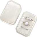 Octagonal Rectangle Velvet Ring Box 3 Slots - Premium Handmade Wedding Three Rings Bearer Holder Vintage Orthogon Jewelry Storage for Ceremony Proposal Engagement (1 Ivory)