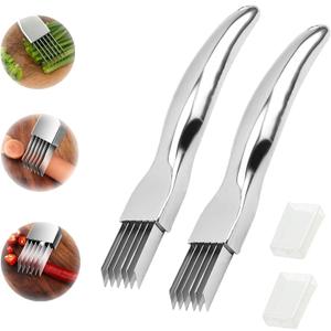 New Shred Silk The Knife, Stainless Steel Chopped Green Onion Knife, Kitchen Tool Vegetable Cutter Green Onion Shredder, Household Multifunctional Food Slicer Gadget (2 Pcs)