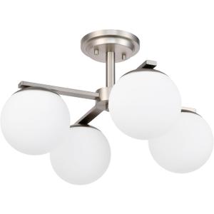 Brushed Nickel Semi Flush Mount Ceiling Light, 4-Ligh Modern Kitchen Lighting Fixtures with Globe Glass Shade, Hallway Light Fixtures Ceiling Mount for Dining Room, Living Room, Bedroom, Foyer