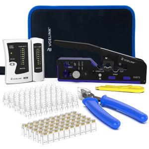 VCELINK RJ45 Crimp Tool Kit for CAT7/6A/6/5E/5, Upgraded Network Tool Set with an Ethernet Crimper, 50 RJ45 Connectors & Boots, Cable Tester, Wire Stripper and Cutter in a Cloth Bag