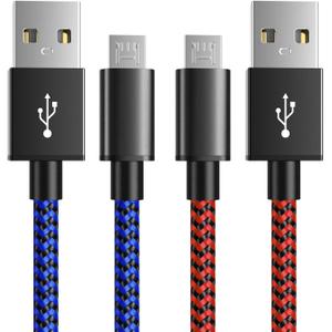 6amLifestyle PS4 Controller Charger Cable, 10ft Charging Cord 2 Pack for PlayStation 4, PS4 Slim/Pro, Dualshock 4, Xbox One/One X, Blue+Red