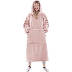 Waitu Wearable Blanket Sweatshirt Gifts for Women and Men, Super Warm and Cozy Giant Blanket Hoodie, Thick Flannel Blanket with Sleeves and Giant Pocket - Pink (Adult)