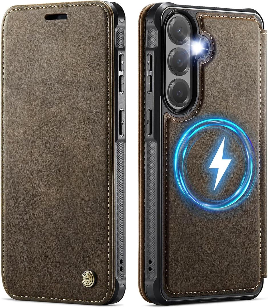 for Samsung Galaxy S26 Wallet Case Compatible with Magsafe, Slim PU Leather Flip RFID Blocking Card Holder Stand Shockproof Magnetic Women Men Wallet Phone Case Cover for Galaxy S26, Brown