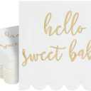 50 Pack White Scalloped Baby Shower Napkins for Girls and Boys, Gold Foil Hello Sweet Baby Decorations (5 x 5 In)
