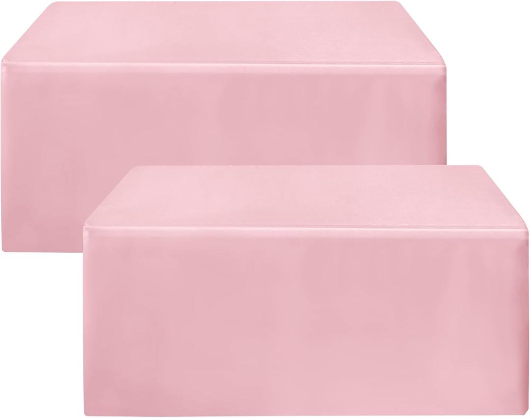 HolidayIdeas 2 Pack Fitted Pink Tableclothes - 48 x 24 Inch - Rectangle Tablecloths for 4 Foot Tables, Polyester Fabric Table Covers for Parties, Baby Shower, Wedding, Trade Show