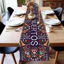 3 x LFIVEOOH Dia De Los Muertos Mexican Table Runner, Sugar Skull Decor, Rustic Linen Day of The Dead Decorations, Fiesta Party for Home Kitchen Dining Room, 7213 Inch