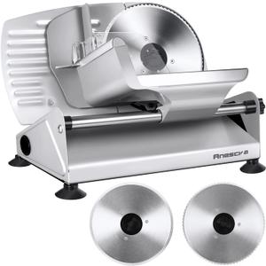 Meat Slicer, Anescra 200W Electric Deli Food Slicer with Two Removable 7.5 Stainless Steel Blades and Food Carriage, 0-15mm Adjustable Thickness Meat Slicer for Home, Food Slicer Machine