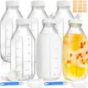 Bekith 6 Pack Liter Glass Milk Bottles with Airtight Screw Lid, 32 Oz Reusable Glass Bottles with Dispenser Cap for Milk, Honey, Jam, Syrup (2 Pour Spout Lids, 2 Lables and 2 Bottle Brushes Included)