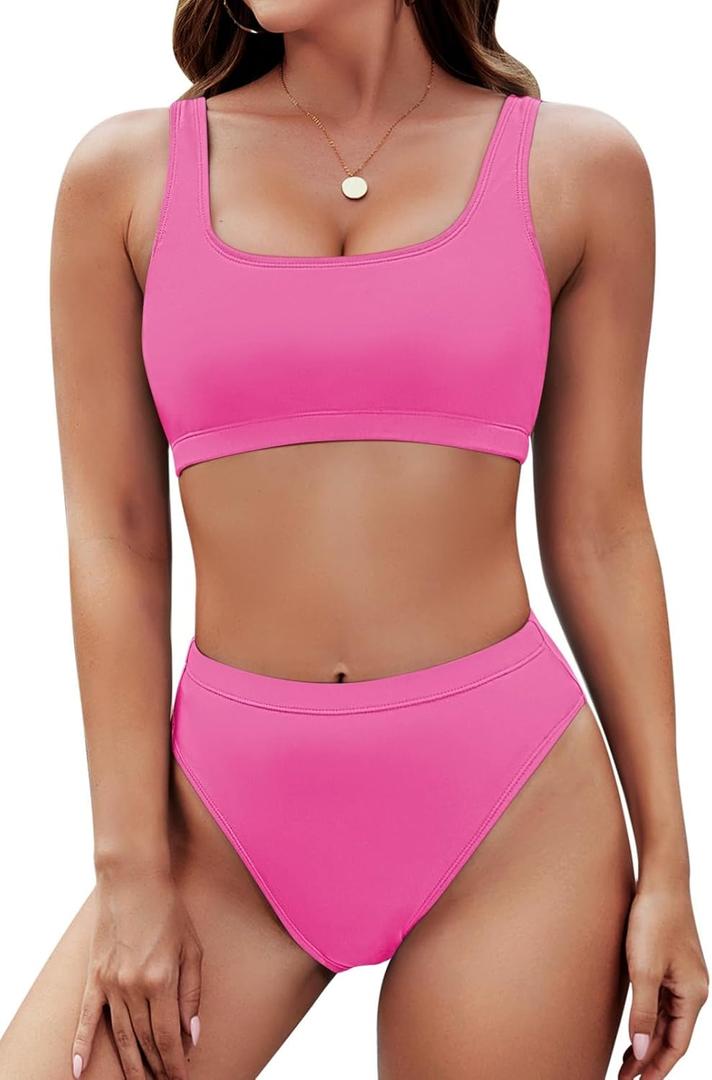 Pink Queen Women's Crop Top High Waisted Cheeky Bikini Set Two Piece Swimsuits L Pink Queen Women's Crop Top High Waisted Cheeky Bikini Set Two Piece Swimsuits L