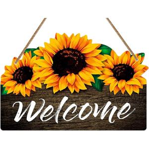 SICOHOME Welcome Sign for Front Door - 8" x 12" Sunflower Welcome Sign Rustic Summer Fall Front Door Wreath Hanging for Front Porch Bedroom Living Room Indoor Outdoor Kitchen Home Decor