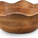 Mela Artisans Wooden Scalloped Bowl - Large | Ruffle Decorative Style | Rustic Kitchen Decor | Mango Wood | Natural Grain Finish | Fits Bread, Fruits, Salad or Popcorn | 12 x 4 x 11