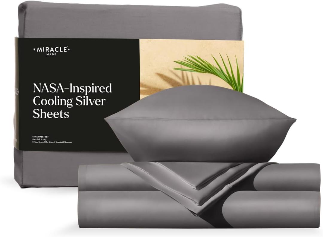 Miracle Made Luxe Cooling Bed Sheets Stone,Cali King 4 Piece Silver Infused, 300-Thread-Count Thermoregulating Miracle Clean & Cool Fabric Sensitive Skin Ultra-Breathable Bedding