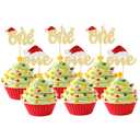 24Pcs Christmas Santa Baby CUpcake Toppers Glitter Christmas Babyshower Cake Decorations for Winter Christmas Birthday Babyshower Party Supplies