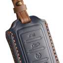 QBUC for Jeep Key Fob Cover,Genuine Leather Key Shells Compatible with Jeep Grand Cherokee L 4XE Wagoneer 2024 2025(Blue, 5 Buttons B)