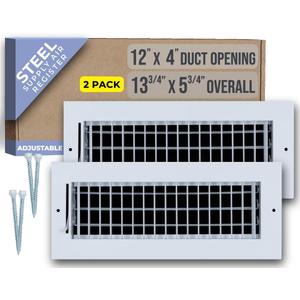 [2 Pack] Fits 12x4 Duct Opening Steel Adjustable Air Supply Grille by Handua | Register Vent Cover Grill for Sidewall and Ceiling | White | Outer Size: 13.75" X 5.75"