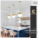 10in Glass Gold Pendant Light Globe Mid Century Modern Kitchen Island Pendant Lighting Brass Frosted Glass Hanging Light Fixtures Milky White Ball Pendant Lights for Dining Room Entry Bathroom