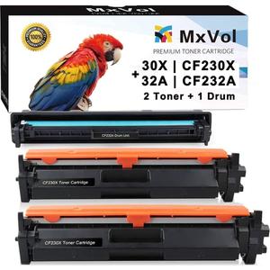 MxVol Compatible 32A Drum 30X 30A Toner Cartridge Replacement for HP CF230X CF230A Toner 2-Pack CF232A Drum 1-Pack for HP M203dw M203dn MFP M227fdw M227fdn (2 Toner+1 Drum)