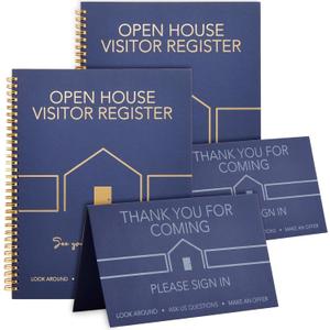 Juvale 2 Pack Sign in Book for Open House Visitors, Guest Registry with 2 Pack Realtor Tent Cards for Real Estate Agent Supplies, Home Sale Business (Navy Blue, 8.5x11) Juvale 2 Pack Sign in Book for Open House Visitors, Guest Registry with 2 Pack Realtor Tent Cards for Real Estate Agent Supplies, Home Sale Business (Navy Blue, 8.5x11)