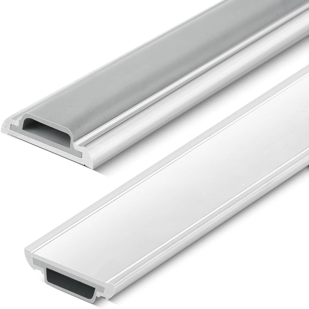 Tandefio 2 Pcs 36"L x 1-1/4"W x 3/8"H Mini Aluminum Door Threshold Door for Interior Exterior Fluted Doorway Floor Transition Seal Strip Accessibility Free Fire Weatherproof, Aluminum Silver