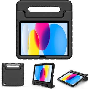 ProCase Kids Case for iPad A16 11th Generation 2025/iPad 10th Generation 2022 with Pencil Holder, iPad 11/10 Case Shockproof Lightweight Cover with Stand Convertible Handle for Children Black