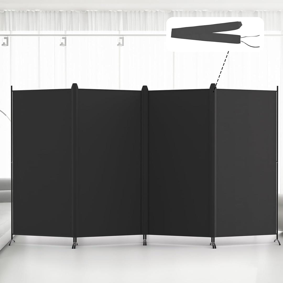Kokorona 4 Panel Room Divider, 6FT Tall Folding Privacy Screen Wall Dividers, Portable Privacy Screen Freestanding Room Divider for Room Separation, Included - Cover Strips, Black, 136''W x 71''H