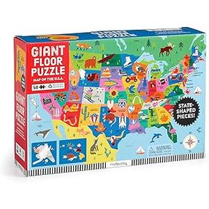 Mudpuppy Map of The U.S.A – 50 Piece Giant Floor Jigsaw Puzzle Featuring A Colorful Map of States with Capital Cities and Fun Cultural Icons