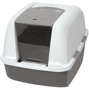 Catit Airsift Jumbo Hooded Litter Pan, Warm Gray/White - Privacy and Easy Access for Cleaning - Ideal for Larger or Multiple Cat Households