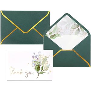Heavy Duty Thank You Cards with Envelopes - 36 PK Gold Notes 4x6 Inches Baby Shower Wedding Small Business Graduation Funeral Bridal (Greenery)