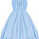 EXARUS Girls Flowy Ruffled Hem Formal Dresses Puff Sleeve/Spaghetti Strap/Halter Smocked Dress Casual Mini 6-14Y (10 Years)