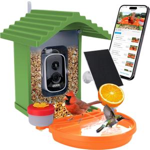 Smart AI Bird Feeder with Camera,2.5K HD Live View,Solar Powered,Instant Birds Species Recognition,Real Time Alerts,Wireless Birdhouse with Night Vision,Ideal Gift,Green