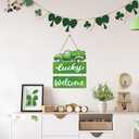 St Patricks Day Wreath St Patricks Day Door Decorations Green Truck Hanging Decor Wooden Wreaths for Front Door Hanger Lucky Welcome sign for Wall Indoor Home Decor