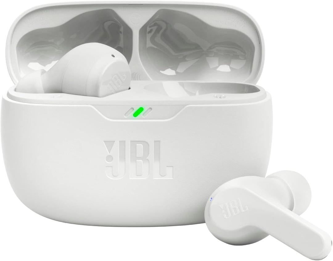 JBL Vibe Beam - True Wireless JBL Deep Bass Sound Earbuds, Bluetooth 5.2, Water & Dust Resistant, Hands-free call with VoiceAware, Up to 32 hours of battery life (White) JBL Vibe Beam - True Wireless JBL Deep Bass Sound Earbuds, Bluetooth 5.2, Water & Dust Resistant, Hands-free call with VoiceAware, Up to 32 hours of battery life (White)